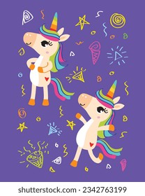 Unicorn vectors with celeberation background