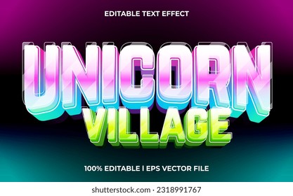 Unicorn village 3d text effect and editable text, template 3d style use for game or film tittle