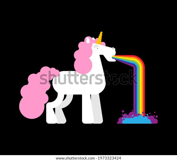 Unicorn Vomits Rainbow Cartoon Vector Illustration Stock Vector ...