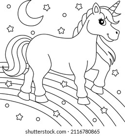  Unicorn Walking On The Rainbow Coloring Page