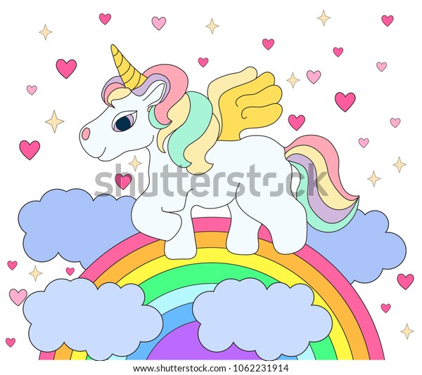 Unicorn Walking On Rainbow Vector Illustration Stock Vector (Royalty ...