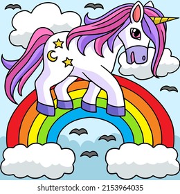 Unicorn Walking Over The Rainbow Illustration