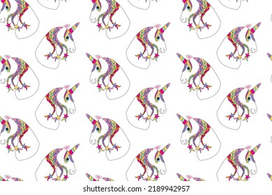 Papeles de unicornio, jefe del unicornio. Unicornio arcoiris sobre el fondo blanco. Concepto de unicornios. Archivo Eps. Gráficos vectoriales.
