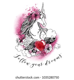 Unicorn. watercolor vector background