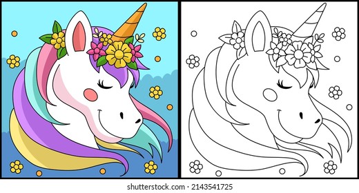 Unicorn Wearing A Flower Wreath Coloring Page