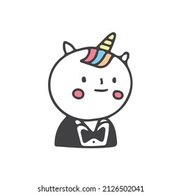 Unicorn wearing tuxedo, illustration for t-shirt, sticker, or apparel merchandise. With retro cartoon style.