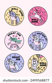 Unicorn Well done, good job stickers for homework. encouragement badges set to celebrate the student's work.