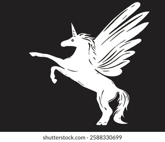 Unicorn with wings golden silhouette isolated
