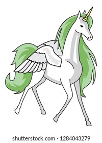 Unicorn with wings and green crest