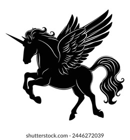 Unicorn with wings isolated on white background. Vector illustration