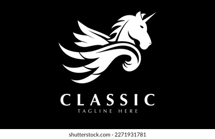 unicornio con alas logotipo monograma abstracto plantilla vectorial