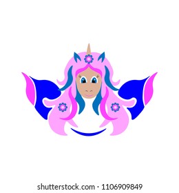 Unicorn with wings and pink hair decorated with flowers.