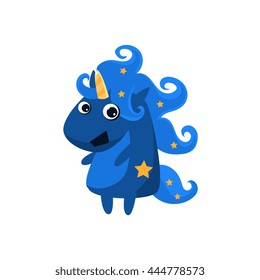 Unicorn In Witch Costume Flat Bright Color Childish Cartoon Design Vector Illustration Isolated On White Background