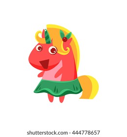 Unicorn In Witch Costume Flat Bright Color Childish Cartoon Design Vector Illustration Isolated On White Background