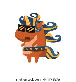 Unicorn In Witch Costume Flat Bright Color Childish Cartoon Design Vector Illustration Isolated On White Background