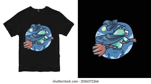 Diseño de camisetas de unicornio. Impresión vectorial, tipografía, Halloween, afiche, huella, emblema. Swatches globales.