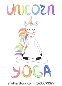 Unicorn yoga. Enlightenment, exercise, design, healthy lifestyle, Scandinavian style, children's print