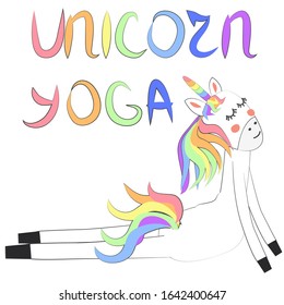 Unicorn yoga. Enlightenment, exercise, design, healthy lifestyle, Scandinavian style, children's print