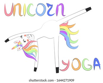 Unicorn yoga. Enlightenment, exercise, design, healthy lifestyle, Scandinavian style, children's print