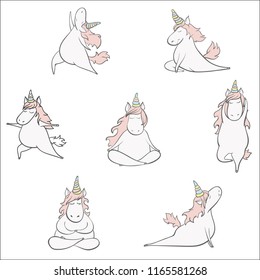 Unicorn in yoga pose set