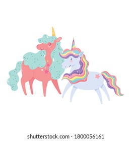 unicorns animals magic cartoon isolated icon design vector illustration