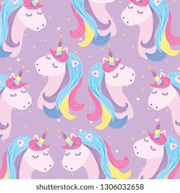 Unicorns background cartoons patterns purple background vector graphic digital image