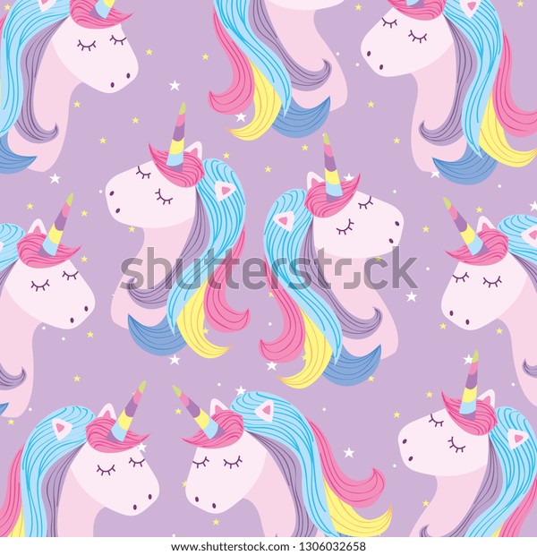 Unicorns Background Cartoons Patterns Purple Background Stock