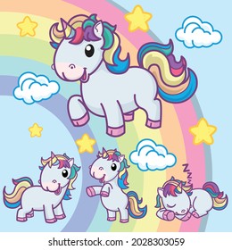 Unicorns cartoon set, Cute Unicorns cartoon, Unicorns vector
