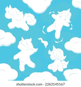 unicorns clouds white silhouette set, kid imagination sweet dreams vector Illustrations