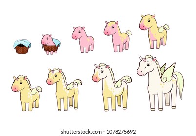 Unicorns of different ages, vector