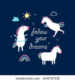 Unicorns doodle illustration. Vector illustration. 