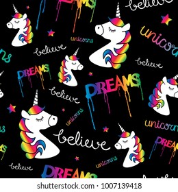 Unicorns dreams magical seamless repeat pattern texture / Textile graphic print design