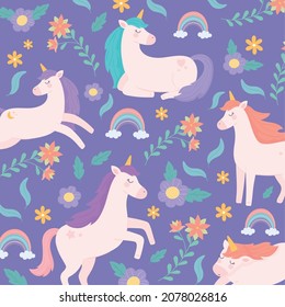 unicorns flowers and rainbow pattern