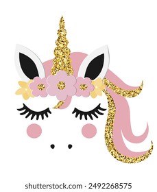 A unicorn's head with a golden horn. print for children's fabric, covers