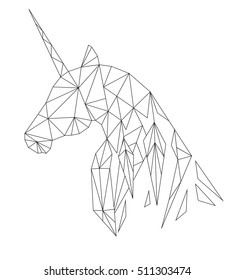 Unicorn's head in the polygonal style. Isolated on white background. Vector illustration