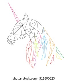 Unicorn's head in the polygonal style. Isolated on white background. Vector illustration