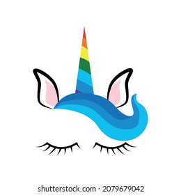 Unicorn's Horn with Flowers and Eyelashes rainbow, bangs. Card, invitation