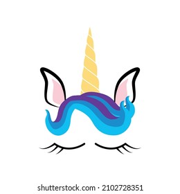 Unicorn's Horn with Flowers and Eyelashes rainbow, bangs. Card, invitation