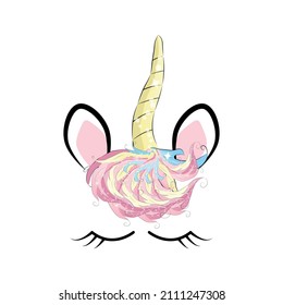 Unicorn's Horn with Flowers and Eyelashes rainbow, bangs. Card, invitation