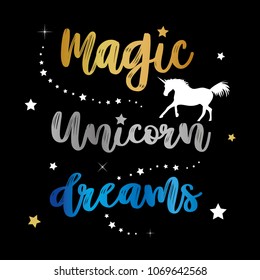 Unicorns Horse Cute Dream Fantasy Cartoon Character Vector Illustration 
