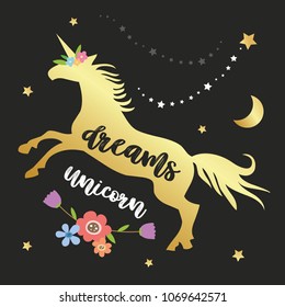 Unicorns Horse Cute Dream Fantasy Cartoon Character Vector Illustration 