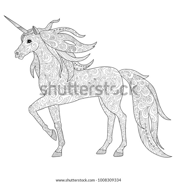 Unicorns Horse Page Adult Coloring Book Stock Vector (Royalty Free ...