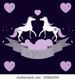 Unicorns in love on a cloud with sparkles