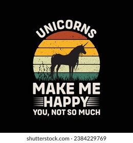 
Unicorns Make Me happy You Not So Much Vector illustrations for Graphic Design, t-shirt prints, posters, and Mugs.