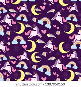Unicorns and moons background pattern cartoons vector graphic digital image