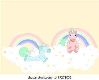 unicorns on clounds and rainbows design using pastel colors.