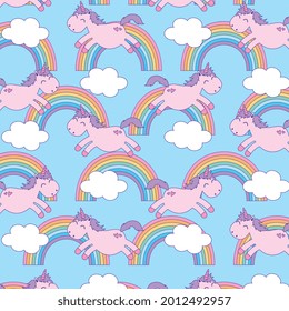 unicorns patterns background with rainbow. vector illustration