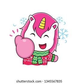 Unicorns are playing in the snow cartoon
