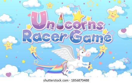 Unicorns Racer Game logo or banner illustration