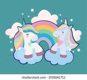 unicorns rainbow clouds sky cartoon